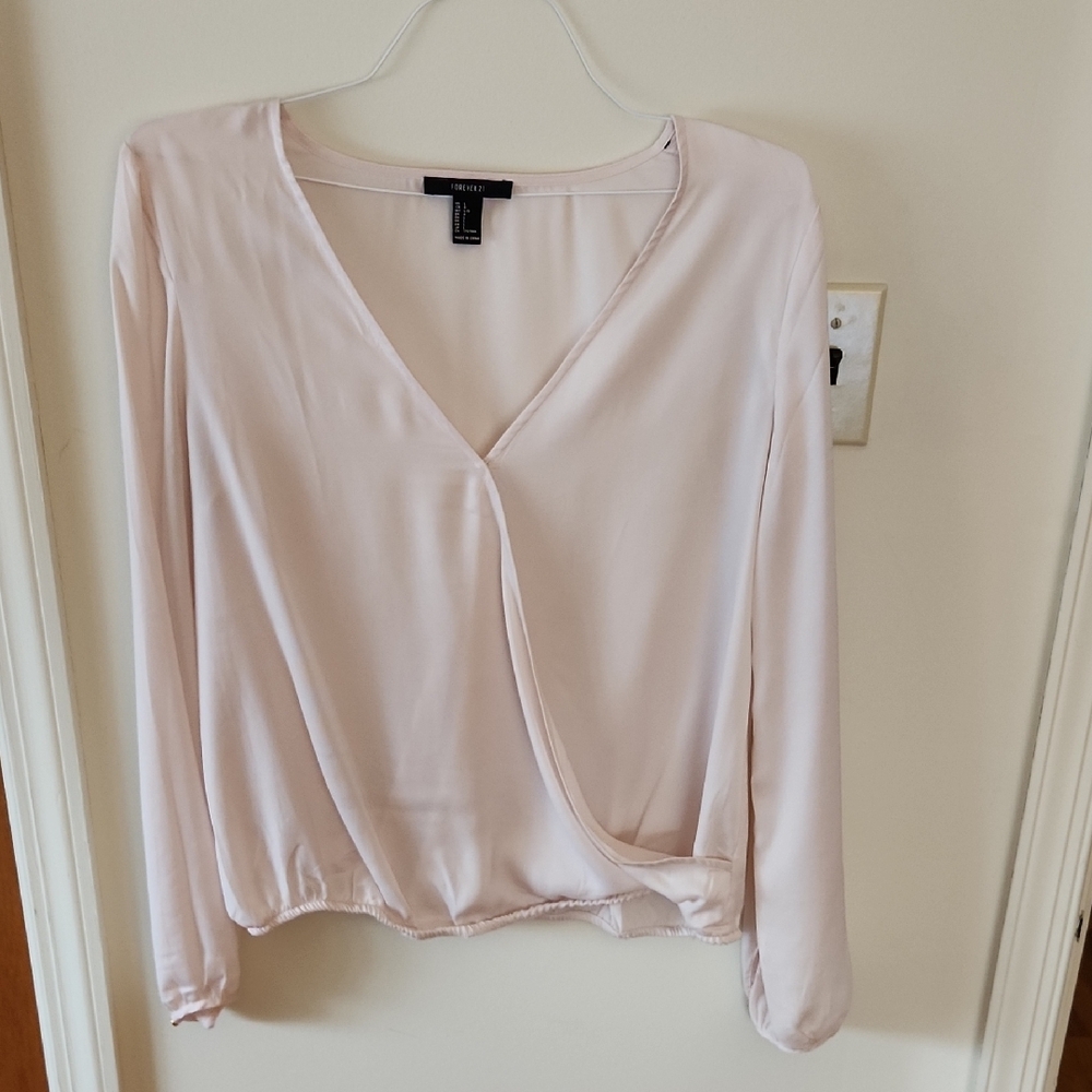 Forever 21 Women's Wrap-Front Blouse Cream Champagne Size L